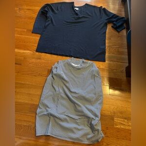 2 pc. Navy blue v neck sweater size 3x and navy bluee & white shiry size 4x.